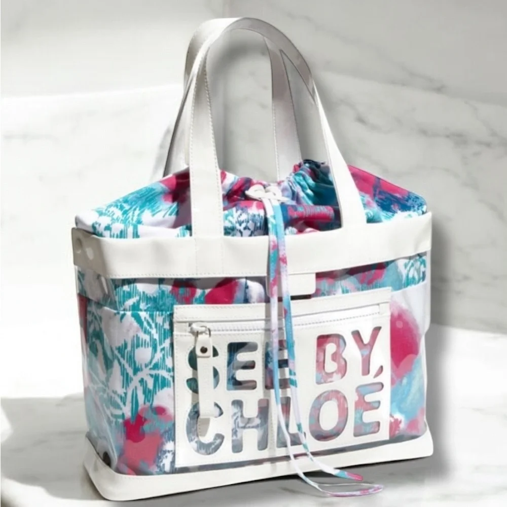 See By Chloe Multicolor Tote Bag PVC LEATHER FABRIC Floral Spring Summer Travel - Picture 2 of 12